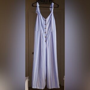 Candie’s NWT Jumpsuit M Blue Stripe Wide Leg Button Front Summer
